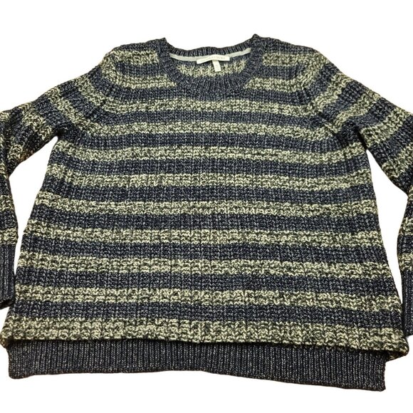 Victoria's Secret Sweaters - Victorias‎ Secret Womens L Sweater Bulky Blue Gray Stripe Chunky Knit Wool Blend